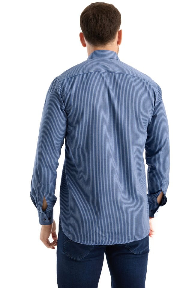 Varetta Erkek Lacivert Kareli Çift Cepli Pamuklu Uzun Kollu Gömlek