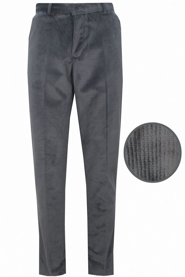 Varetta Erkek Füme Kışlık İnce Fitilli Cepli Klasik Kesim Kadife Pantolon