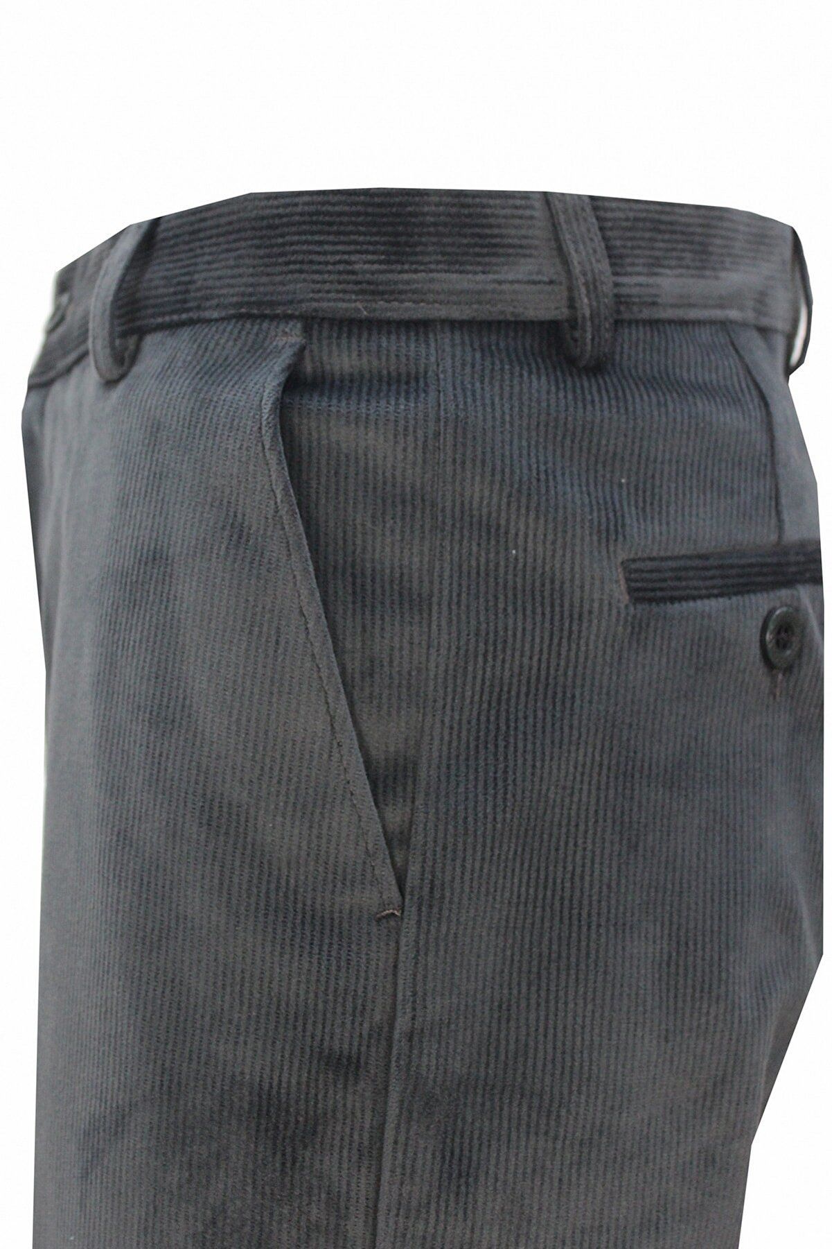 Varetta Erkek Füme Kışlık İnce Fitilli Cepli Klasik Kesim Kadife Pantolon