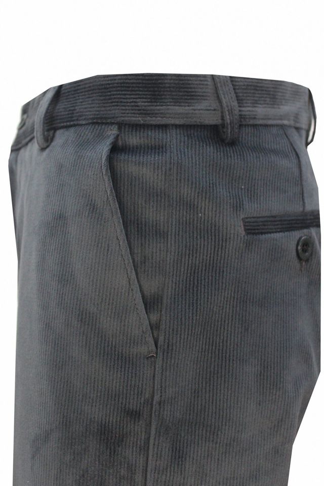 Varetta Erkek Füme Kışlık İnce Fitilli Cepli Klasik Kesim Kadife Pantolon