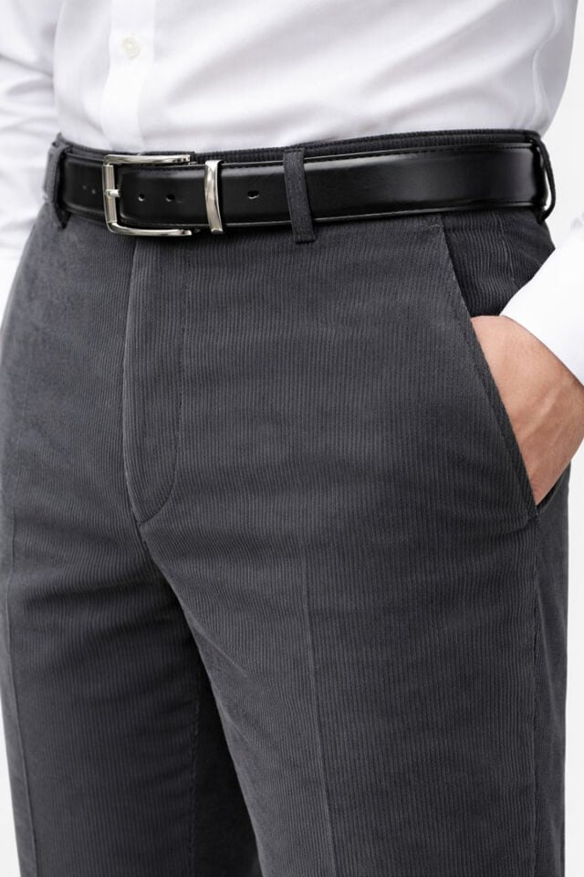 Varetta Erkek Füme Kışlık İnce Fitilli Cepli Klasik Kesim Kadife Pantolon