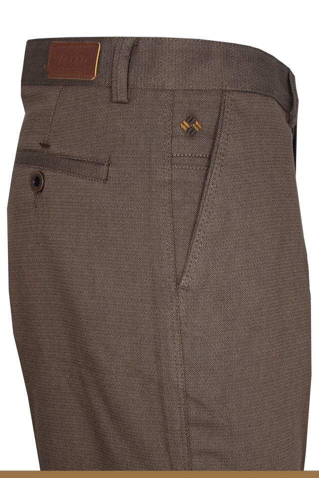 Varetta Erkek Kahverengi Klasik Kesim Armürlü Keten Pantolon