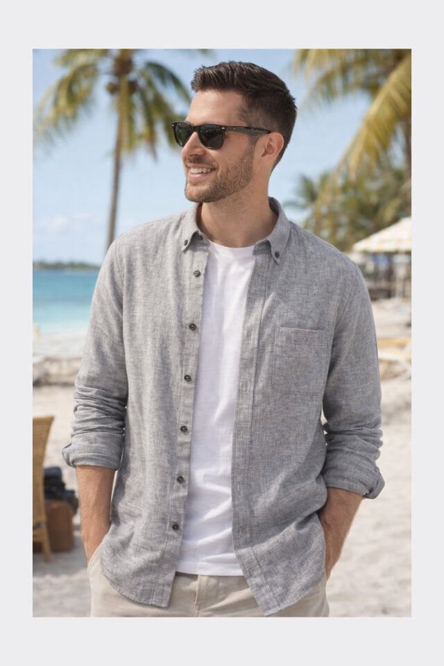 Varetta Erkek Gri Gömlek Keten Efektli Cepli Pamuklu Uzun Kollu