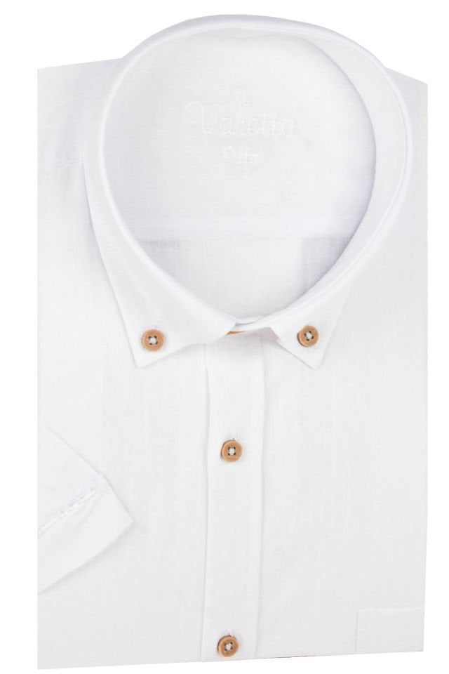 Varetta Erkek Beyaz Keten Cepli Kısa Kollu Gömlek