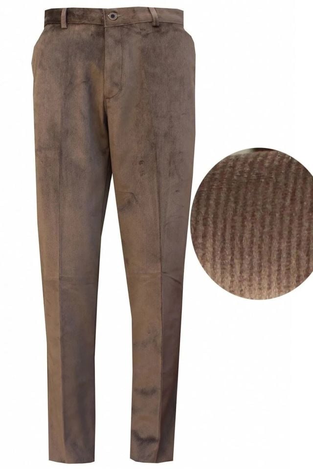 Varetta Erkek Kahverengi Kışlık İçi Yünlü Polarlı Klasik Kesim Kadife Pantolon