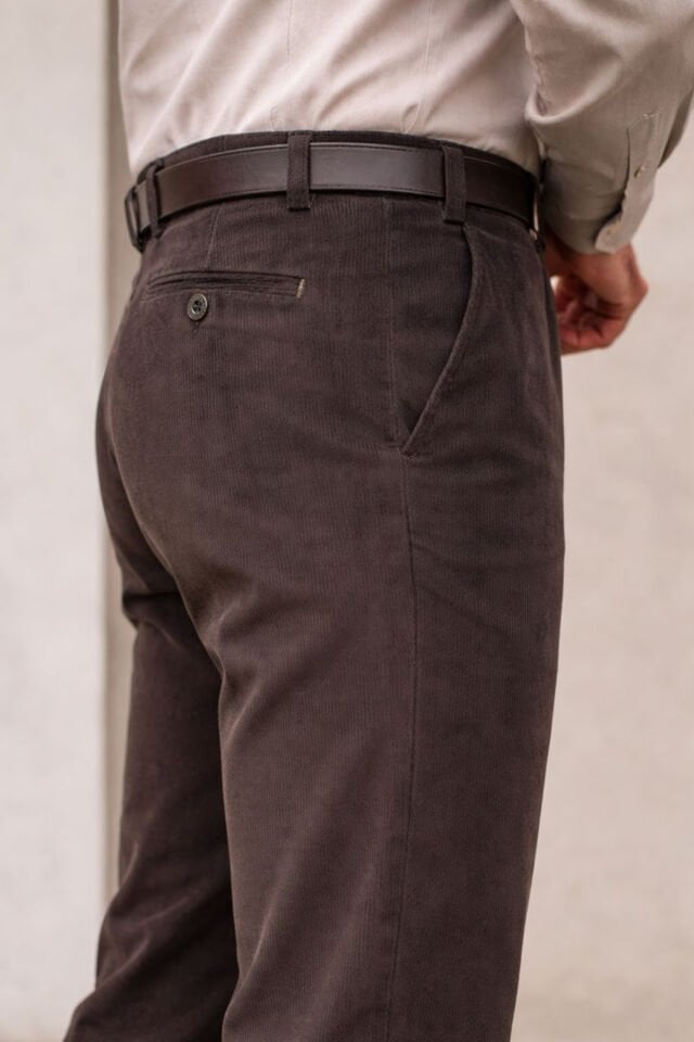 Varetta Erkek Kahverengi Kışlık Çizgili Cepli Klasik Kesim Kadife Pantolon