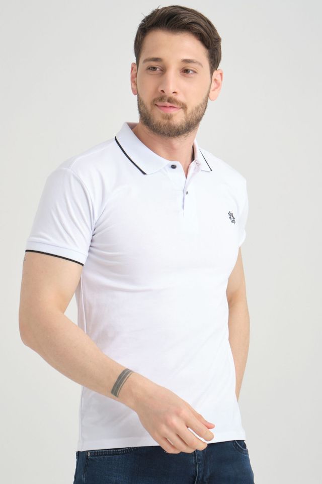 Varetta Erkek Beyaz Pamuklu Polo Yaka Kısa Kollu Tshirt