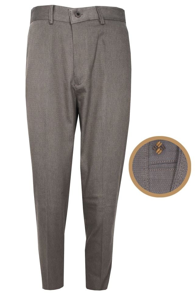 Varetta Erkek Toprak Rengi Keten Pantolon Klasik Kesim Cepli