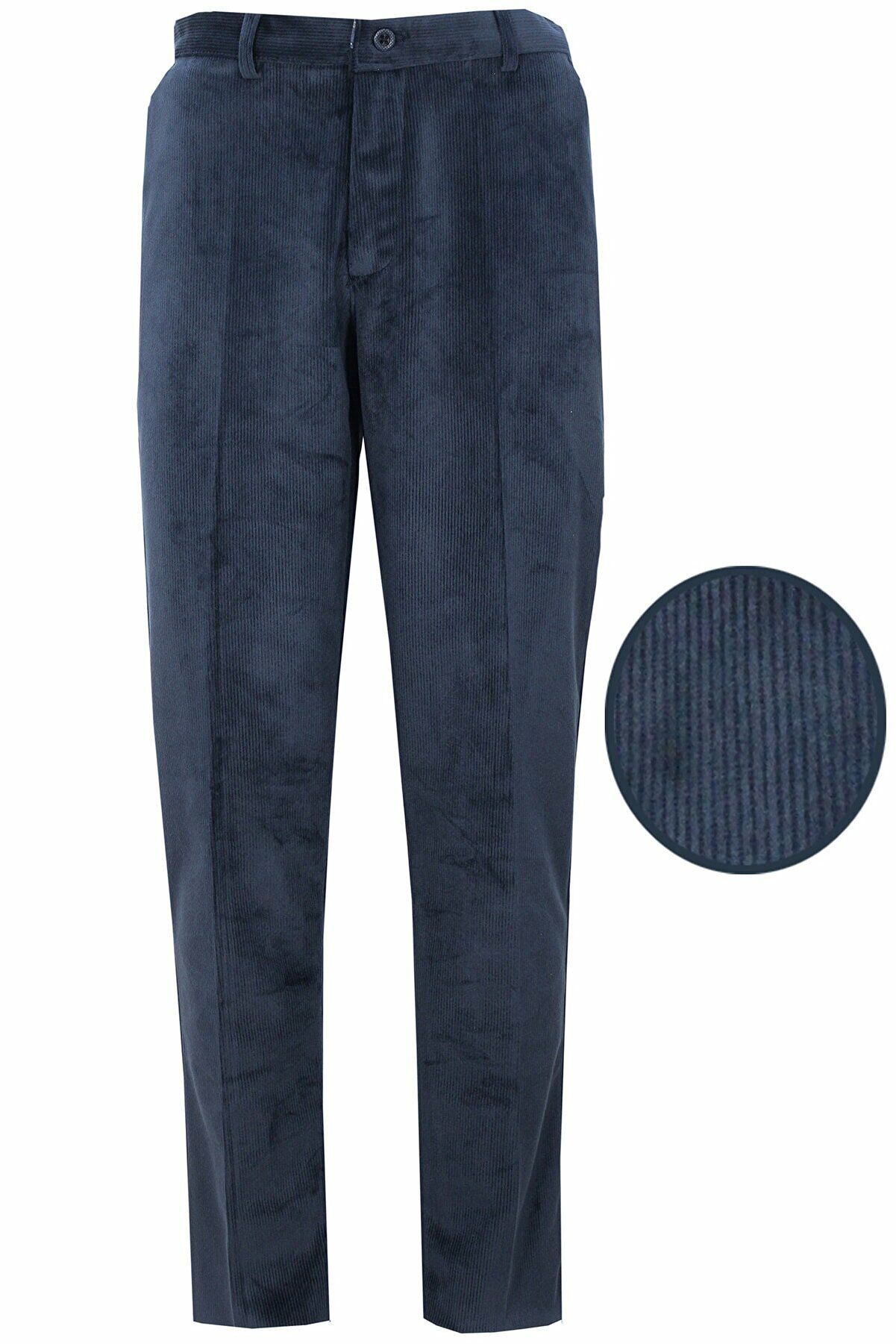 Varetta Erkek Lacivert Kışlık Çizgili Cepli Klasik Kesim Kadife Pantolon