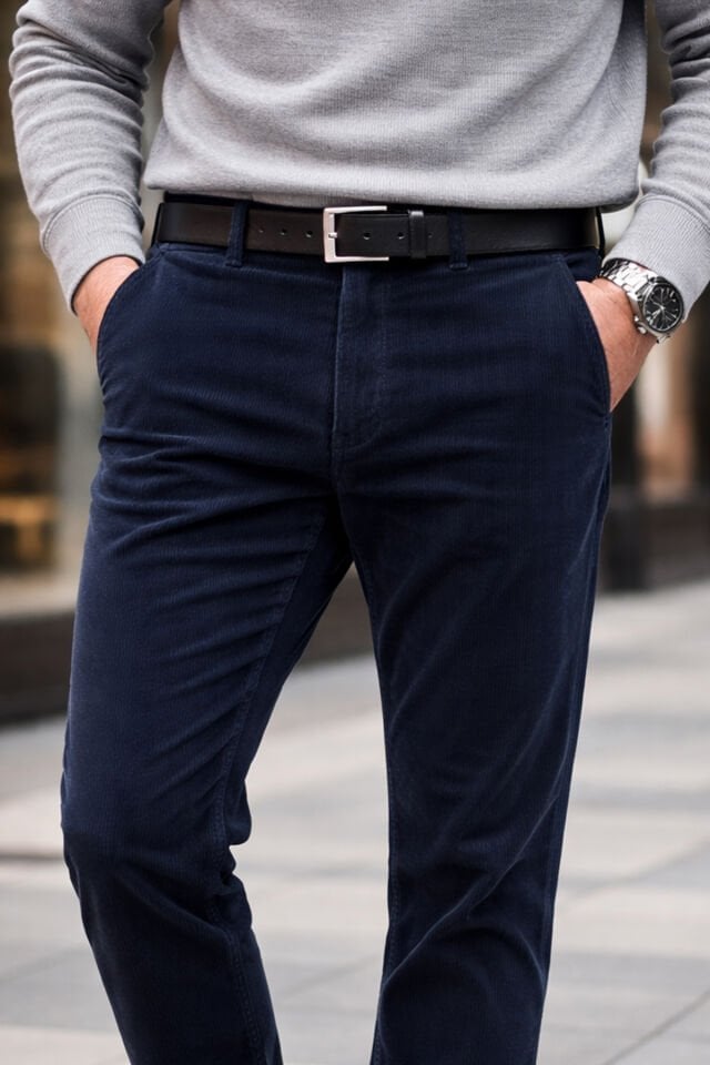 Varetta Erkek Lacivert Kışlık Çizgili Cepli Klasik Kesim Kadife Pantolon