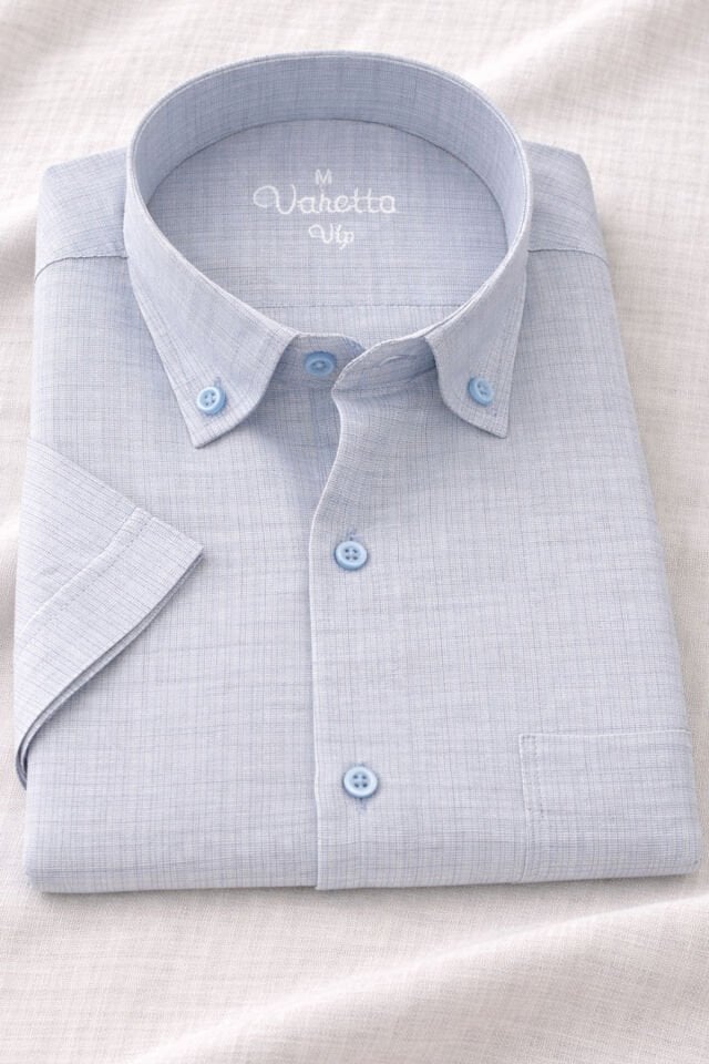 Varetta Erkek Kısa Kollu Gömlek Mavi Yaka Düğmeli Cepli Yazlık Casual