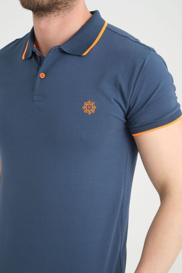 Varetta Erkek indigo Pamuklu Polo Yaka Kısa Kollu T shirt