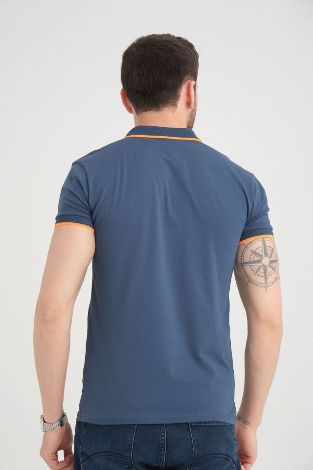 Varetta Erkek indigo Pamuklu Polo Yaka Kısa Kollu T shirt