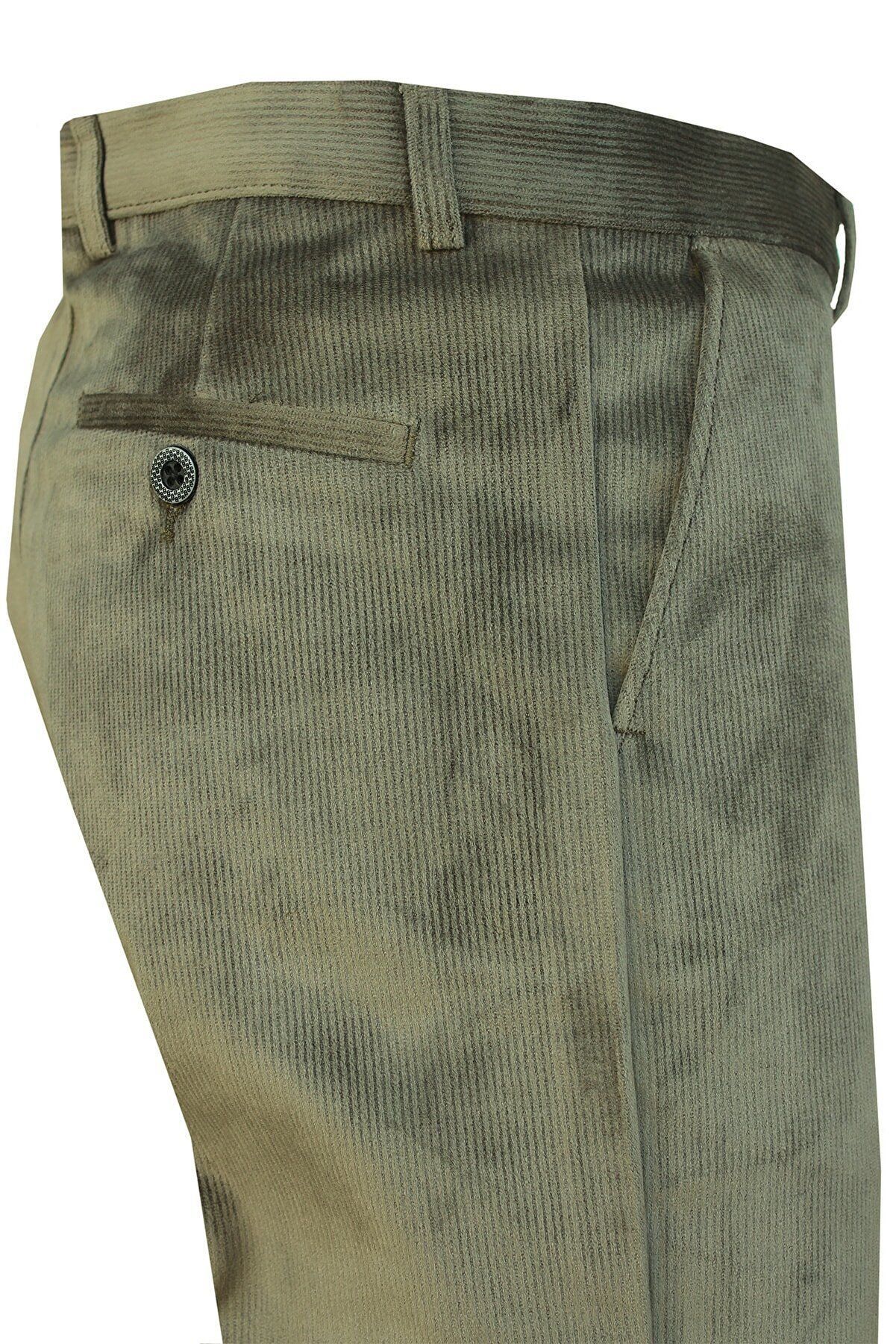 Varetta Erkek Yeşil Kışlık Çizgili Cepli Klasik Kesim Kadife Pantolon
