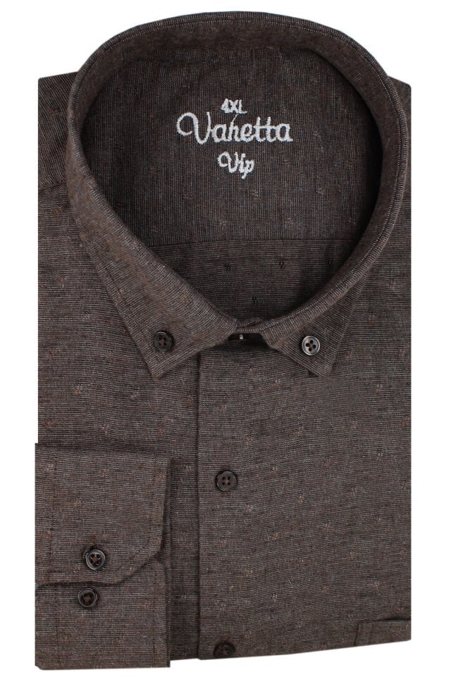 Varetta Büyük Beden Erkek Kahverengi Kışlık Yünlü Oduncu Gömlek – Cepli Geniş Kesim Flanel Model