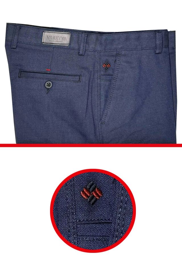 Varetta Erkek Mavi Klasik Kesim Keten Pantolon