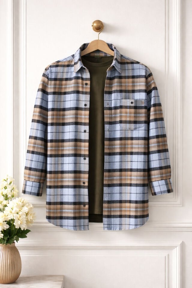 Varetta Erkek Mavi Oduncu Gömlek Kareli  Klasik Kesim Cepli