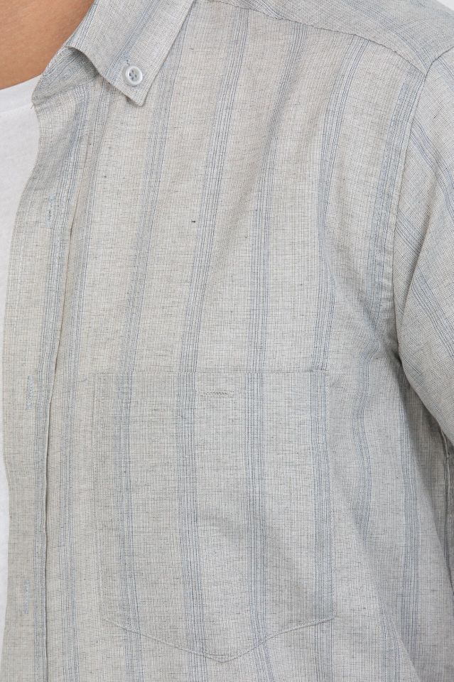 Varetta Erkek Gri Çizgili Cepli Yazlık Kısa Kollu Gömlek