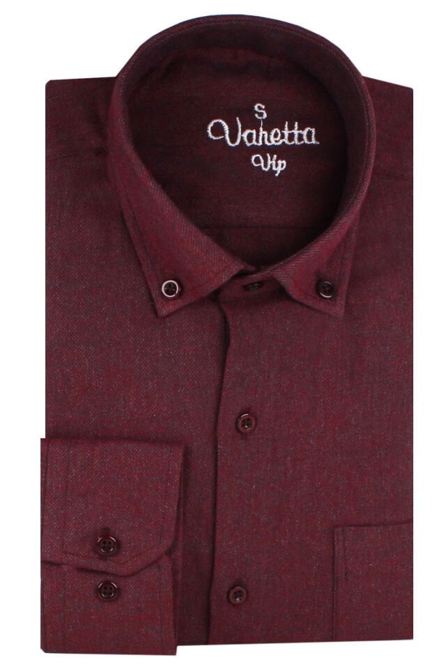 Varetta Erkek Kışlık Vişne Rengi Gömlek – Cepli Geniş Kesim Flanel Model