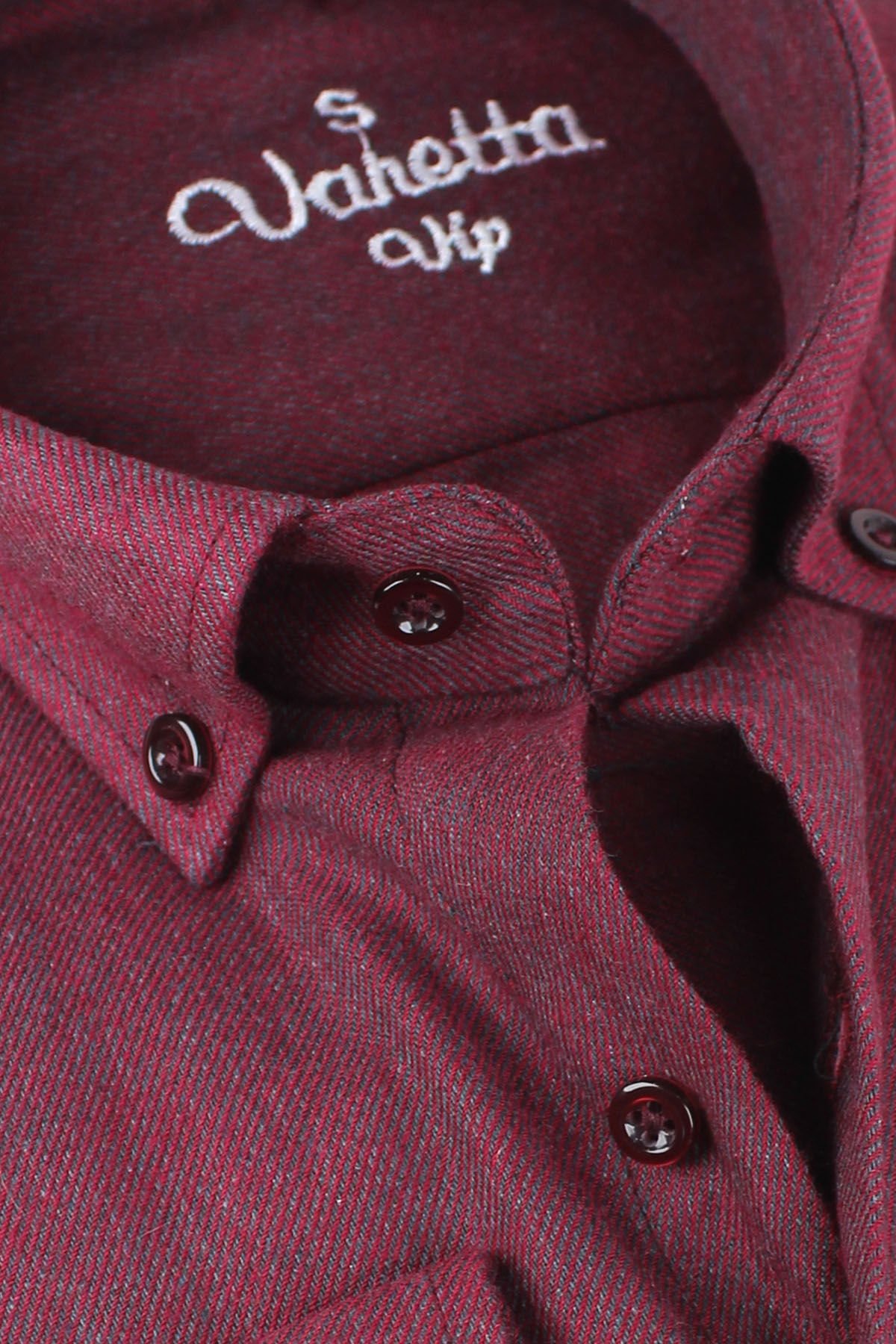 Varetta Erkek Kışlık Vişne Rengi Gömlek – Cepli Geniş Kesim Flanel Model