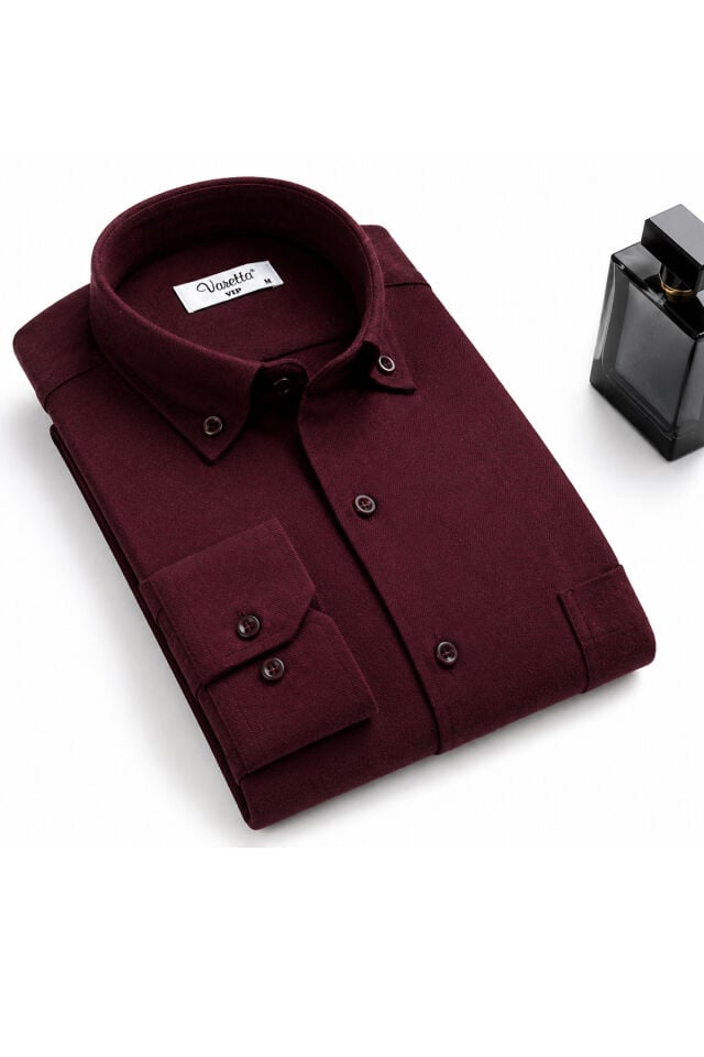 Varetta Erkek Kışlık Vişne Bordo Rengi Gömlek Cepli Geniş Kesim Flanel Model