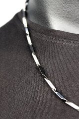 Erkek Black Gray Gümüş Çelik Zincir Kolye
