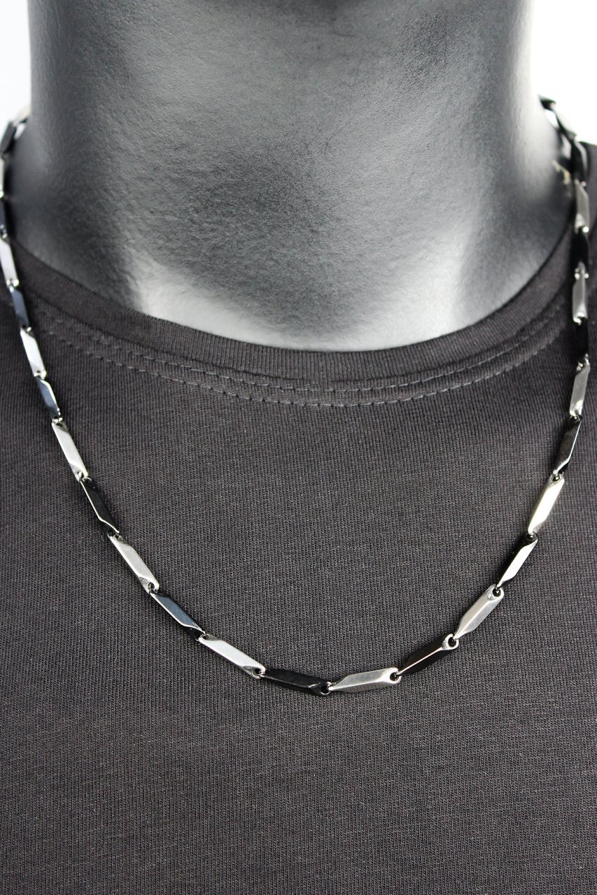 Erkek Black Gray Gümüş Çelik Zincir Kolye