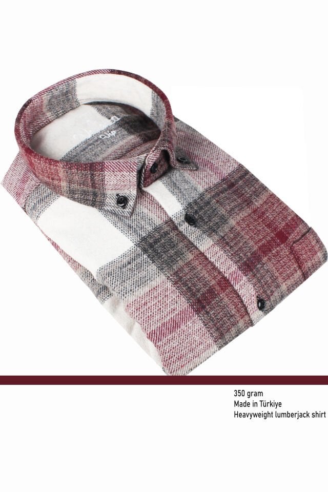 Varetta Erkek Bordo Kışlık Kalın Kareli Oduncu Gömlek – Cepli Oversize Model