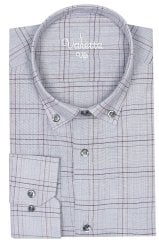 Varetta Erkek Gri Klasik Kesim Yaka Düğmeli Tek Cepli Kareli Gömlek