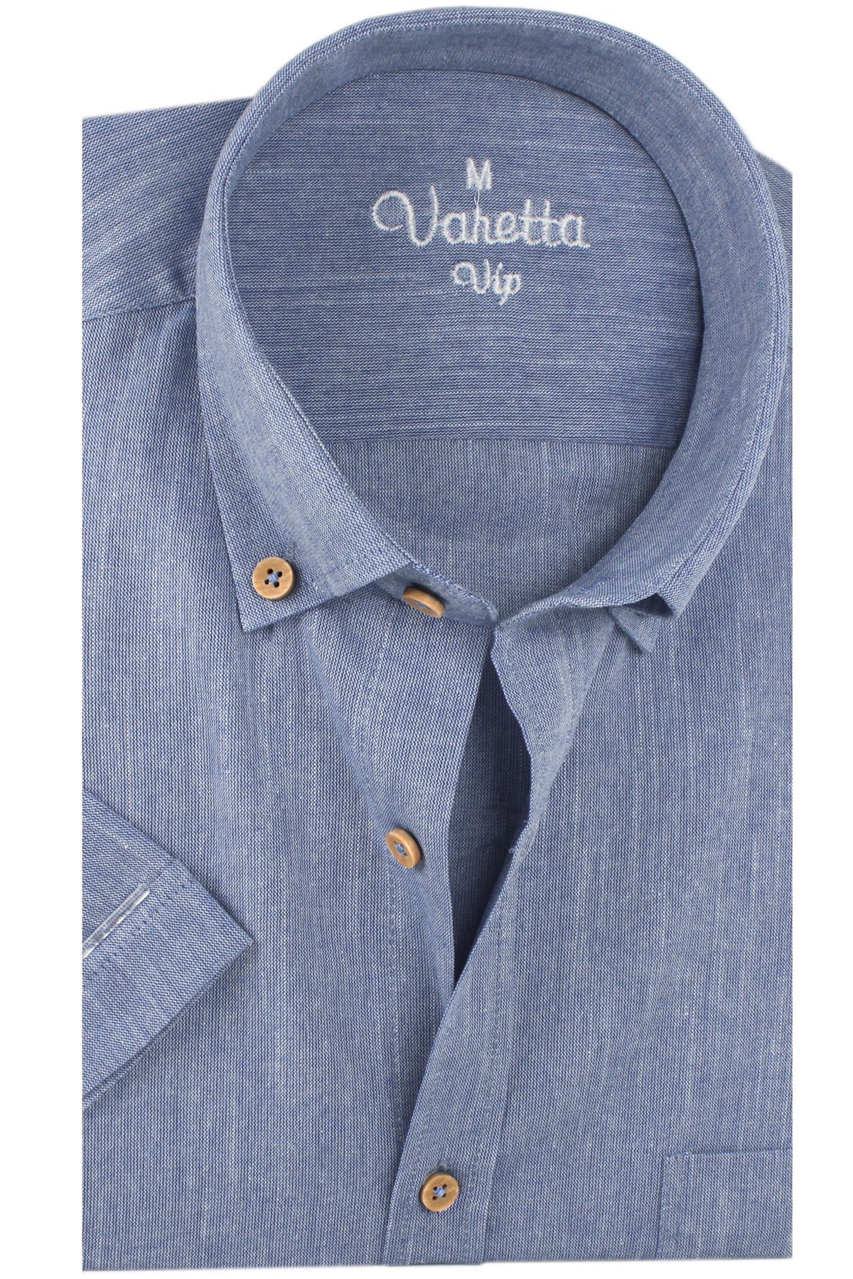 Varetta Erkek Mavi Keten Cepli Kısa Kollu Gömlek