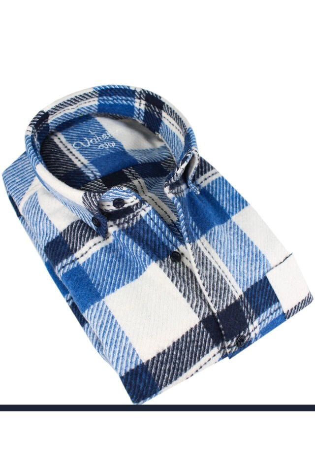 Varetta Erkek Mavi Kışlık Kalın Kareli Oduncu Gömlek – Cepli Oversize Model