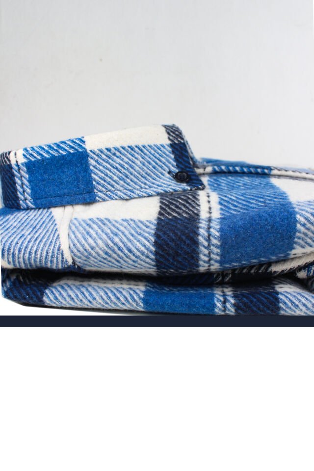 Varetta Erkek Mavi Kışlık Kalın Kareli Oduncu Gömlek – Cepli Oversize Model