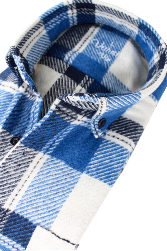 Varetta Erkek Mavi Kışlık Kalın Kareli Oduncu Gömlek – Cepli Oversize Model