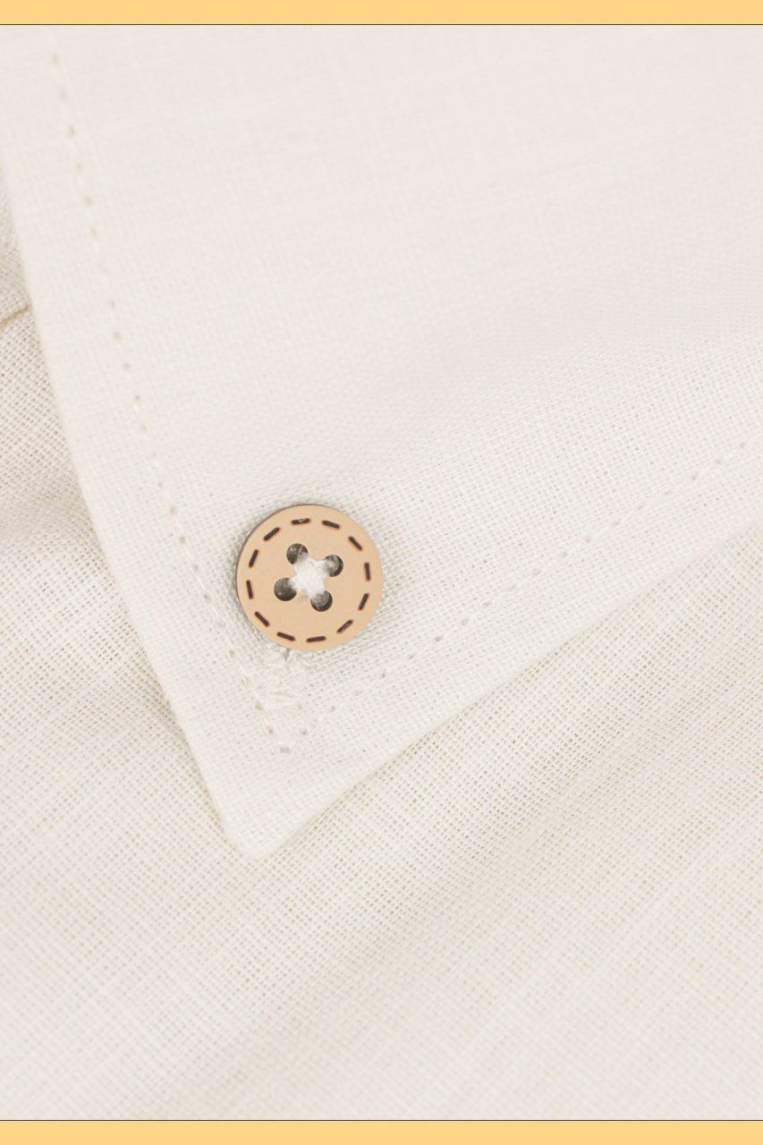 Erkek Krem Rengi Keten Klasik Kesim Kısa Kollu Gömlek