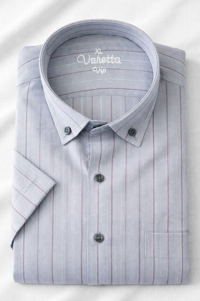 Varetta Erkek Grimsi Mavi Gömlek Çizgili Pamuklu Cepli Yazlık Kısa Kollu