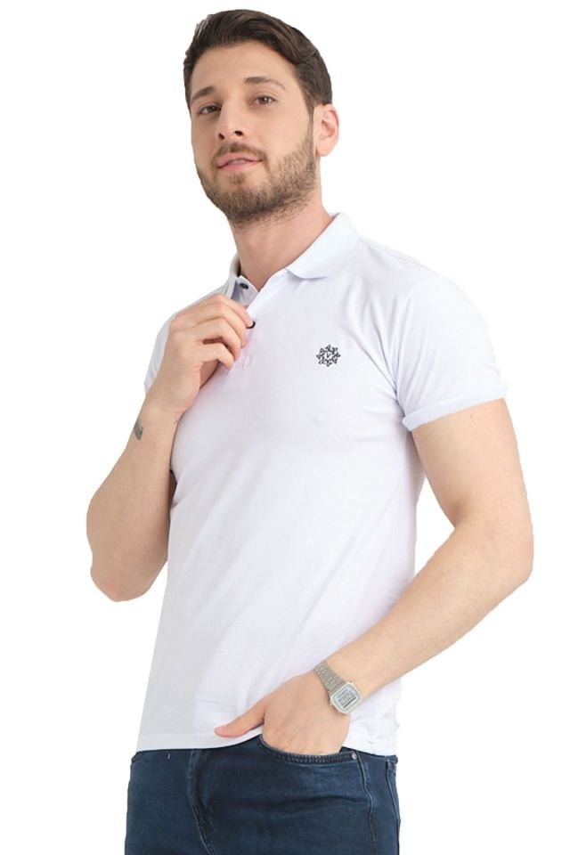 Varetta Erkek Beyaz Pamuklu Polo Yaka Kısa Kollu T shirt