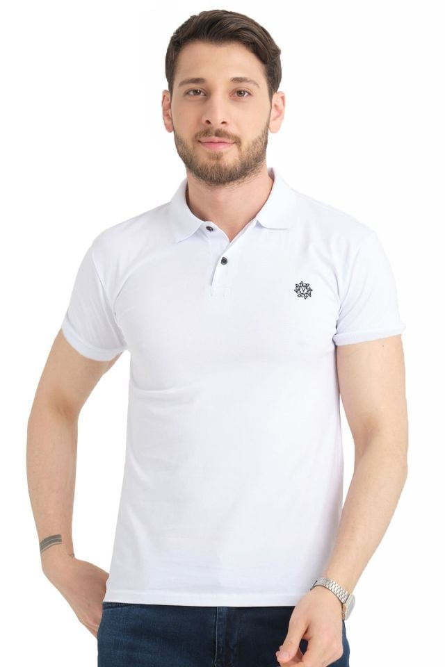 Varetta Erkek Beyaz Pamuklu Polo Yaka Kısa Kollu T shirt