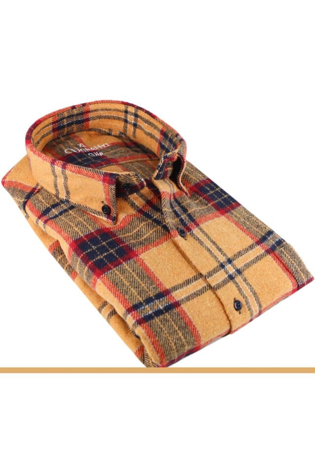 Varetta Erkek Hardal Rengi Kışlık Kalın Kareli Oduncu Gömlek – Cepli Oversize Model