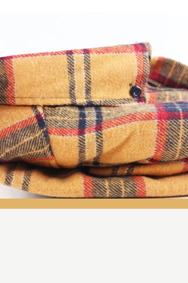 Varetta Erkek Hardal Rengi Kışlık Kalın Kareli Oduncu Gömlek – Cepli Oversize Model