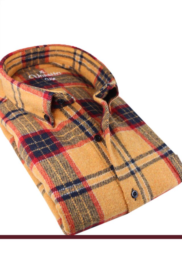 Varetta Erkek Hardal Rengi Kışlık Kalın Kareli Oduncu Gömlek – Cepli Oversize Model