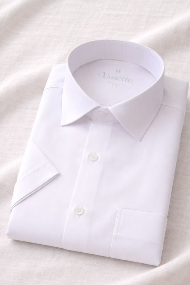 Varetta Erkek Kısa Kollu Gömlek Beyaz Geniş Kesim Pamuk Saten Yazlık