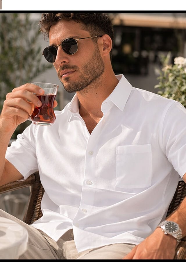 Varetta Erkek Kısa Kollu Gömlek Beyaz Geniş Kesim Pamuk Saten Yazlık