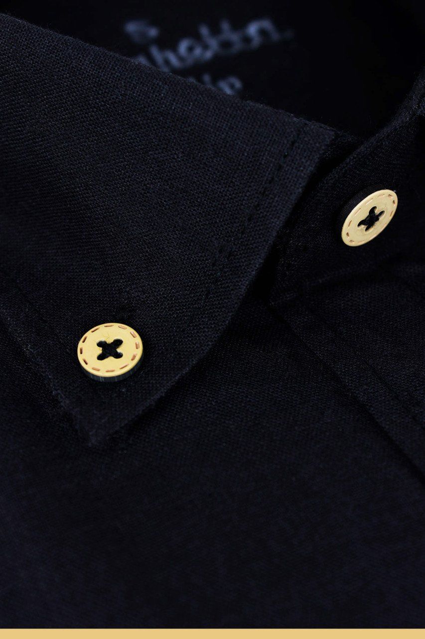 Varetta Erkek Siyah Keten Geniş Kesim Kısa Kollu Gömlek