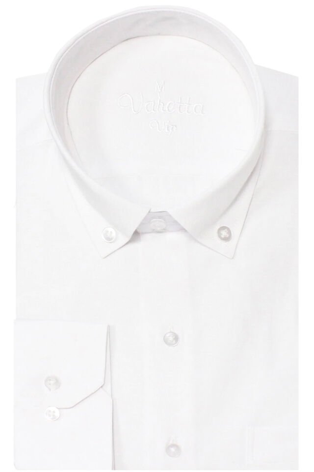 Varetta Erkek Beyaz Büyük Beden Gömlek Yaka Düğmeli Cepli Uzun Kollu