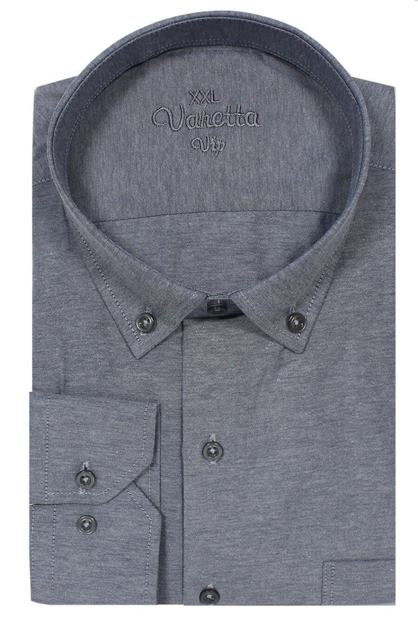 Varetta Erkek Füme Büyük Beden Yaka Düğmeli Uzun Kollu Gömlek
