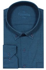 Varetta Erkek İndigo Büyük Beden Yaka Düğmeli Uzun Kollu Düz Gömlek