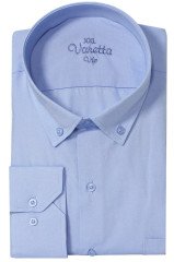 Varetta Erkek Mavi Büyük Beden Yaka Düğmeli Uzun Kollu Düz Gömlek