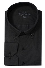 Varetta Erkek Siyah Büyük Beden Yaka Düğmeli Uzun Kollu Düz Gömlek