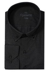 Varetta Erkek Siyah Büyük Beden Yaka Düğmeli Uzun Kollu Düz Gömlek