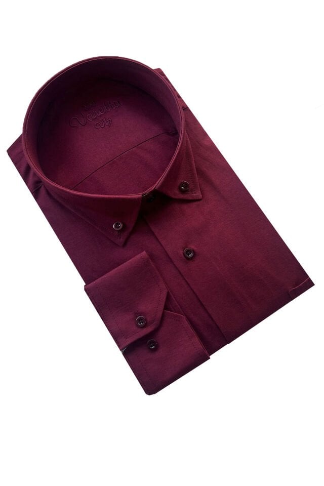 Varetta Erkek Bordo Büyük Beden Yaka Düğmeli Uzun Kollu Gömlek